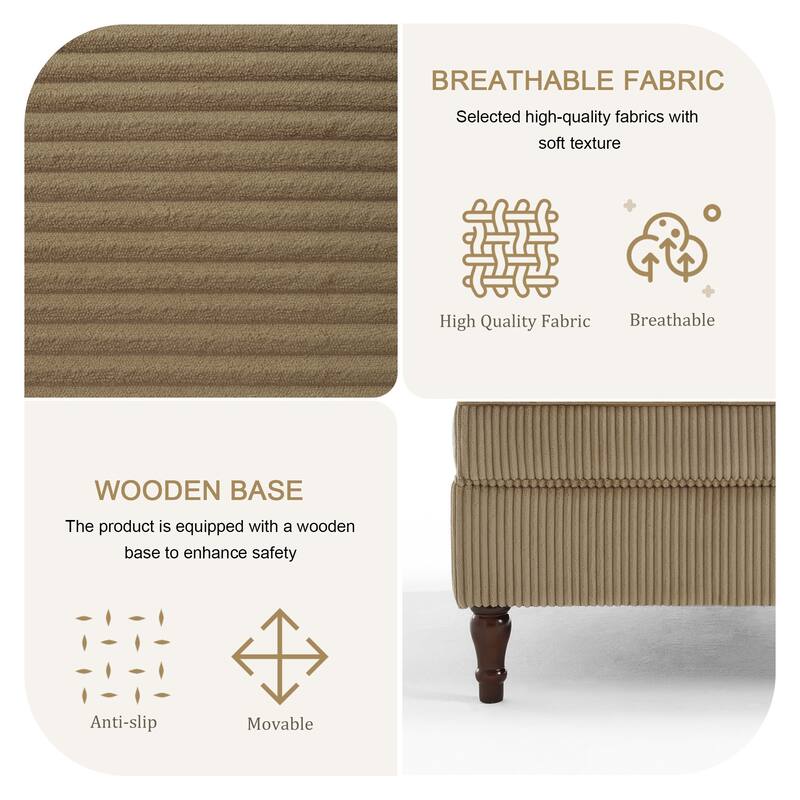 Corduroy Flip Top Dual-Use Storage Ottoman Coffee Table