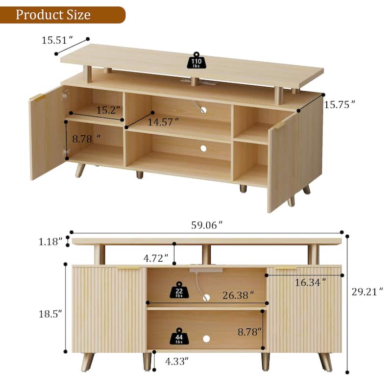 TV Stand for TVs up to 65" with LED Lights & Power Outlets