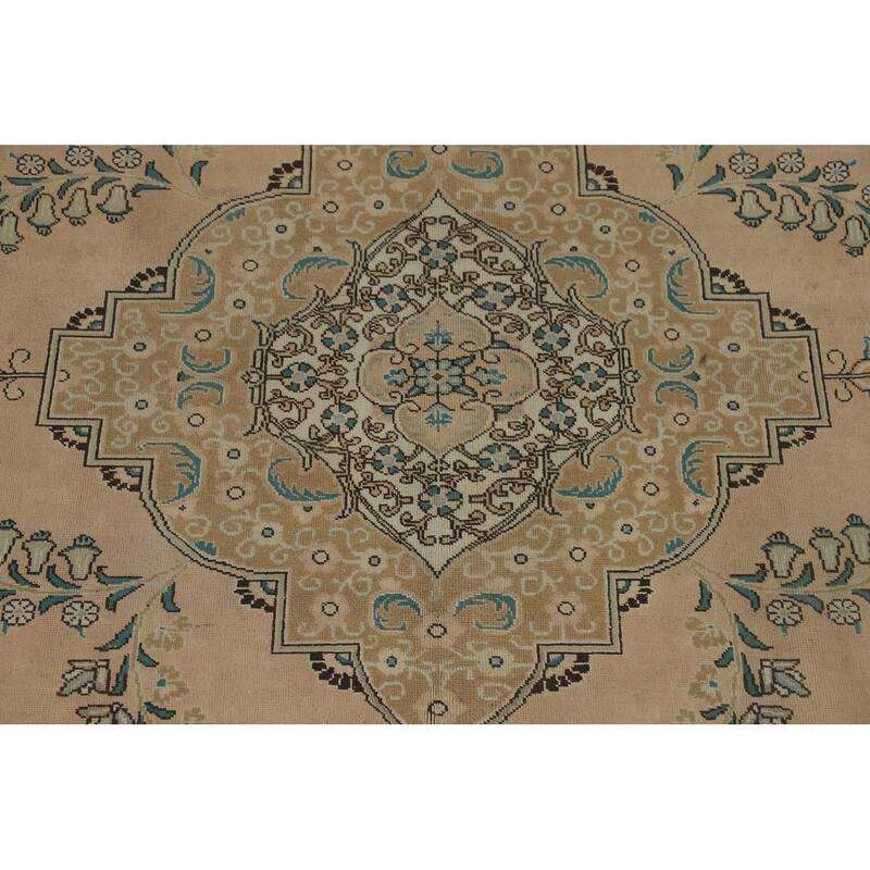 Tabriz Vintage Persian Area Rug Handmade Traditional Peach Wool Carpet - 9'7" x 12'8"