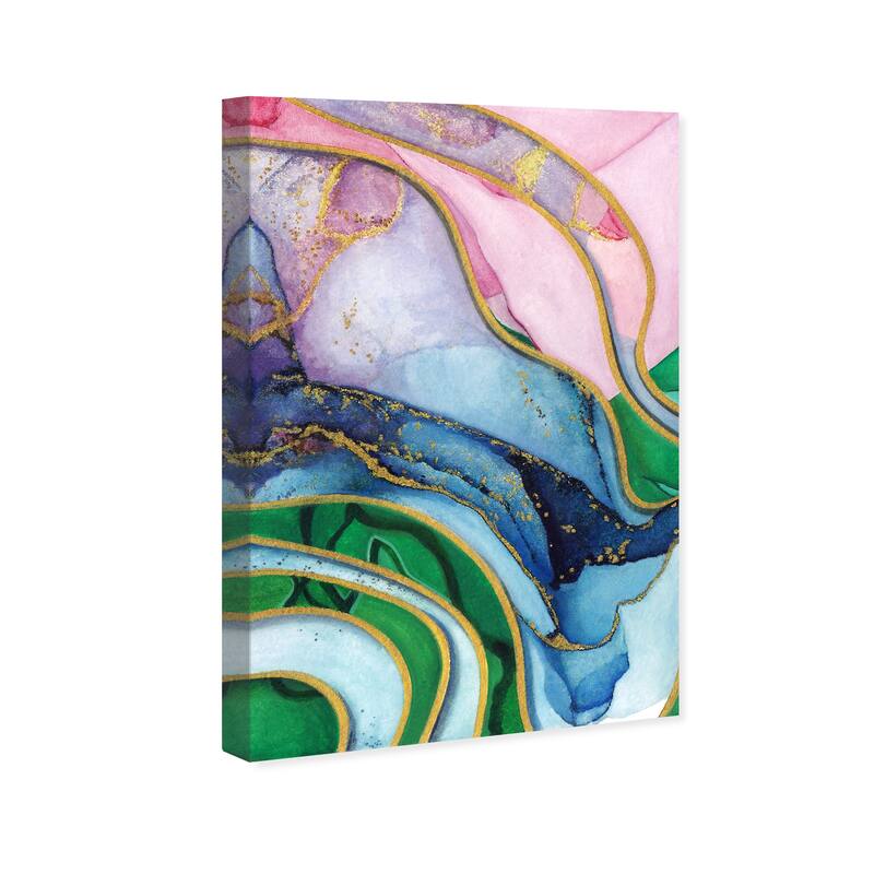 Wynwood Studio Canvas Abstract Golden Flow Gems Blue and Pastel Pink Modern & Contemporary Wall Art Canvas Print
