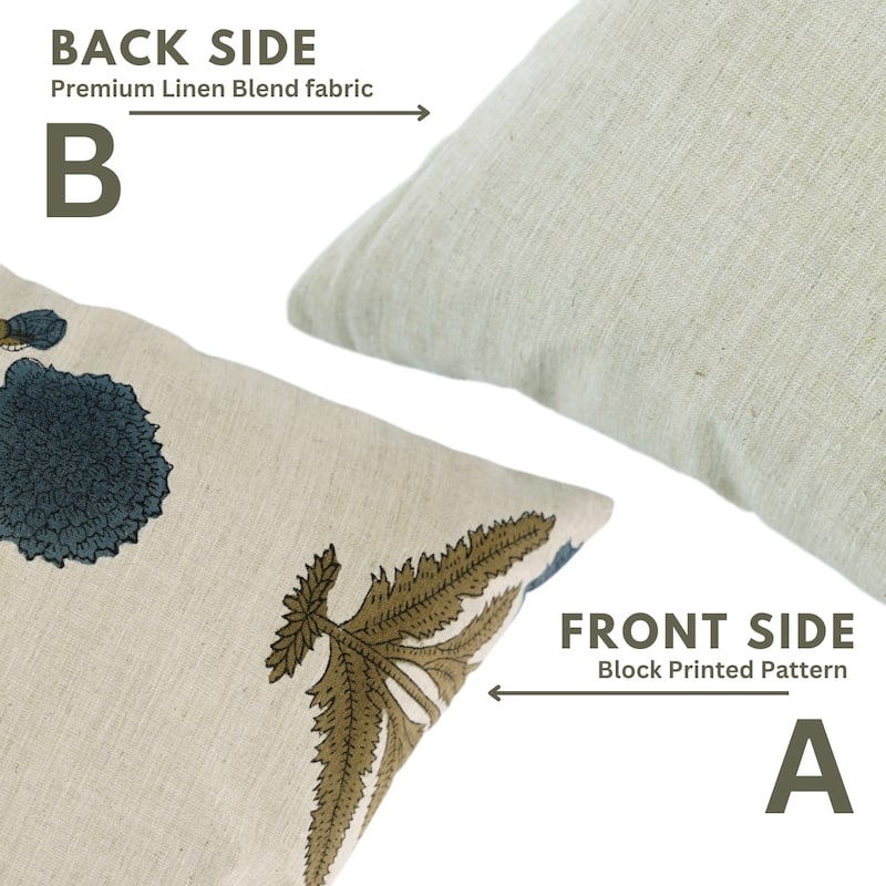 Fabdivine Hand Block Print Floral Pillow Cover Linen Cushion Case for Sofa Guest Room Fall Home Accent Gift, Shehjan