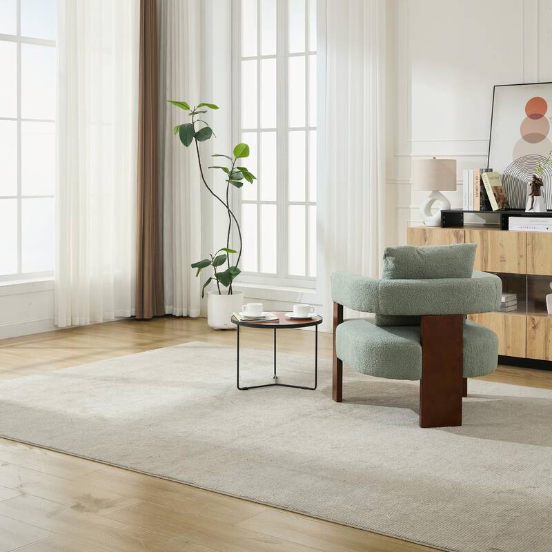 SEYNAR Modern Teddy Upholstered Fabric Round Armchair with pillow Set of 2