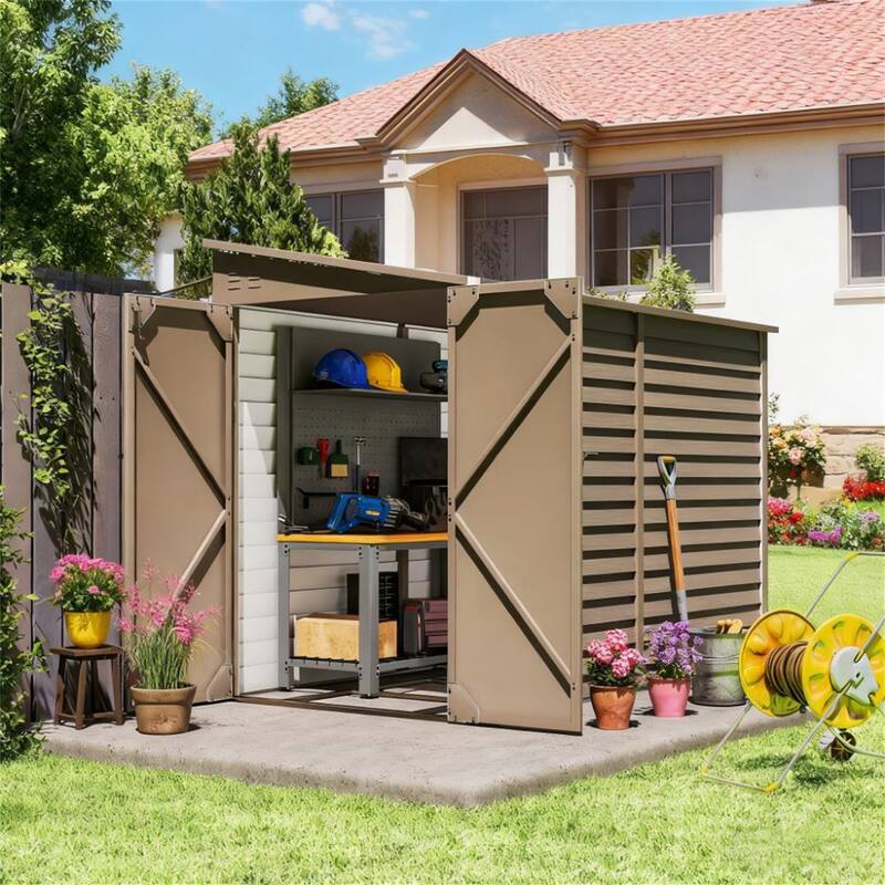 Outdoor Storage Shed Metal Shed with Foundation Kit, Lockable Doors and Gloves