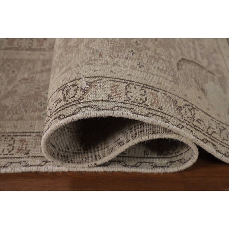 Distressed Tabriz Persian Vintage Rug Hand-Knotted Beige Wool Carpet - 8'0"x 10'7"