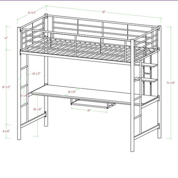 Walker Edison Abner Twin Metal Loft Bed with Desk - White
