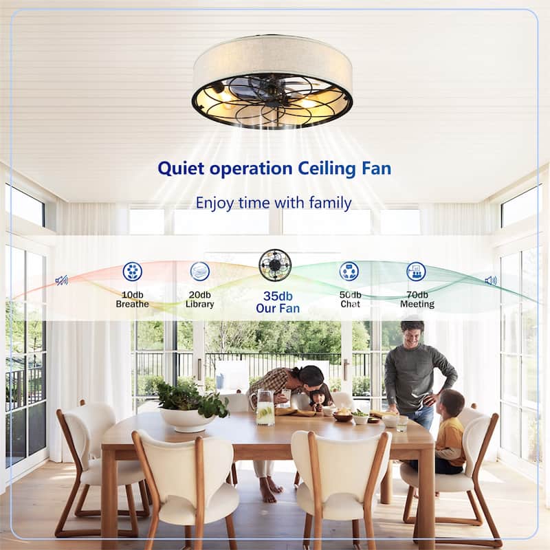 20" Low Profile Fabric Bladeless Ceiling fan with Remote Control, NOT Included Bulbs