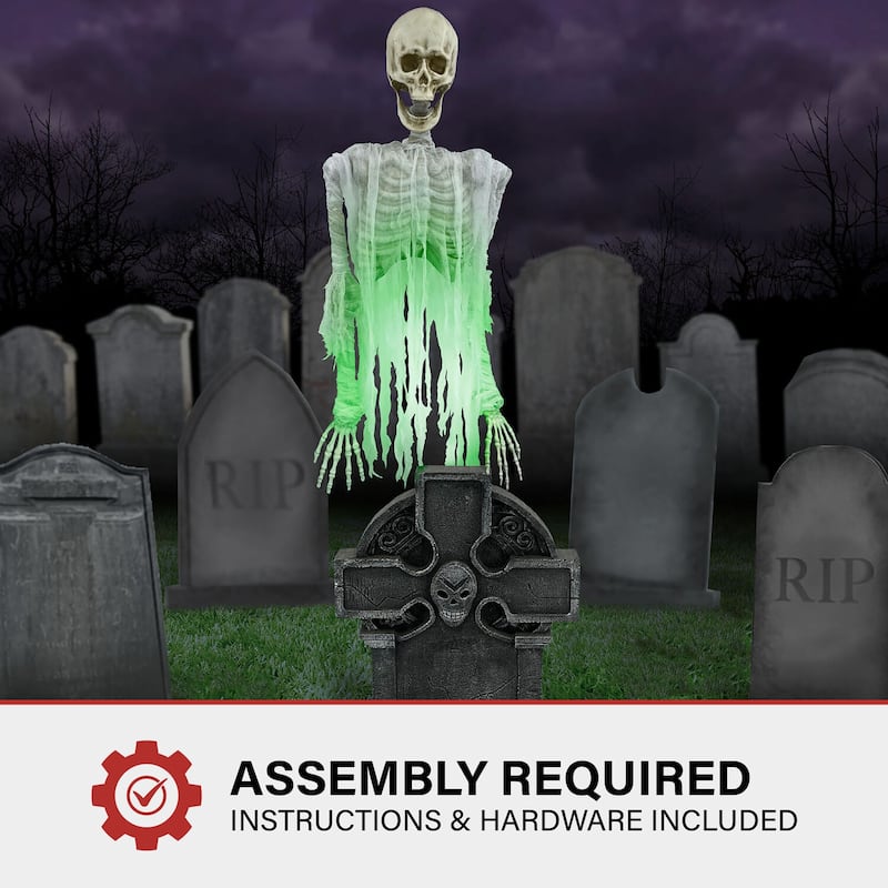 Haunted Hill Farm Floating Skeleton Ghost Over Tombstone by Tekky, Indoor or Covered Outdoor Premium Halloween Animatronic
