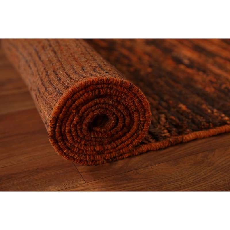 Hand Knotted Oriental 100% Wool Carpet Tribal Stripe Oranges & Rust Moroccan Runner Rug - 9' 7'' X 3' 0''