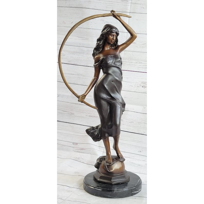 Girl With Thyrsus Art Deco Bronze Metal Statue Sculpture Figure Marble Base 23 Inches X 12 Inches