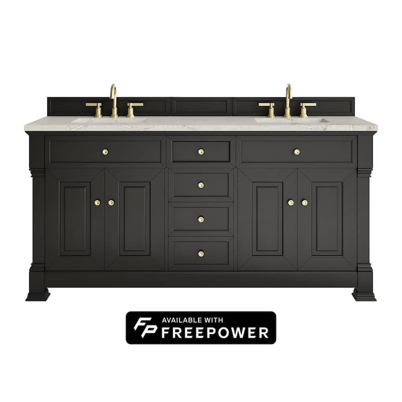 Brookfield 72" Double Vanity, Black Onyx w/FreePower Wireless Charger