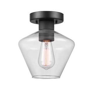 1-Light Matte Black Semi-Flush Mount Ceiling Light with Clear Glass ...