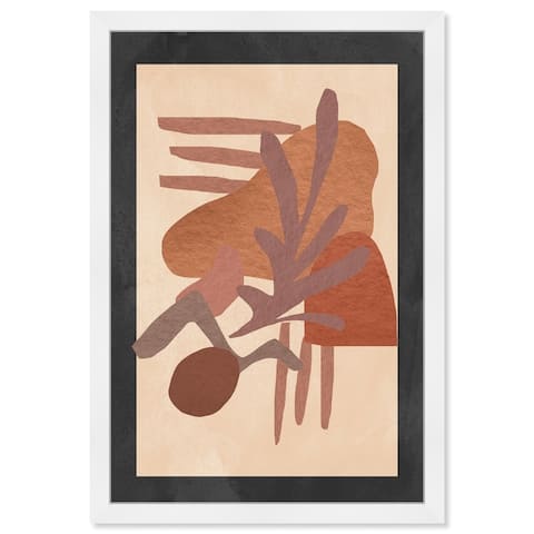 "Shapes in Copper", Boho Copper Plants Modern Black Framed Wall Art Print for Bedroom