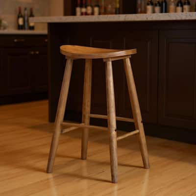 HomeRoots 30" Natural Solid Wood Backless Bar Height Bar Chair