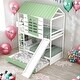 preview thumbnail 2 of 11, Twin over Twin Size House Bunk Bed with Convertible Slide and Trundle,House Roof Bed with Trundle,Easy to Assemble,White+Green
