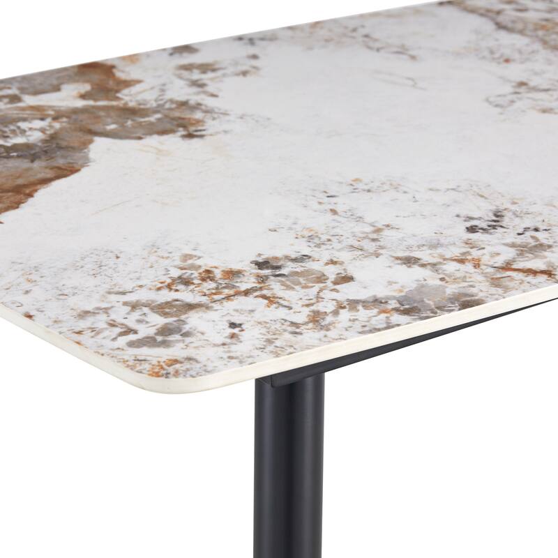 48.4" 5-Piece Sintered Stone Dining Table Set with 4 PU Chairs, Curved Widened Cushions, Pandora Patterned Rock Slab Desktop