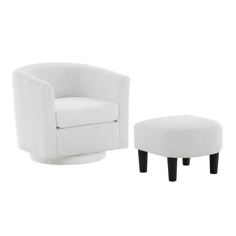 360°Swivel Corduroy Fabric Accent Chair with Ottoman (Set of 2)