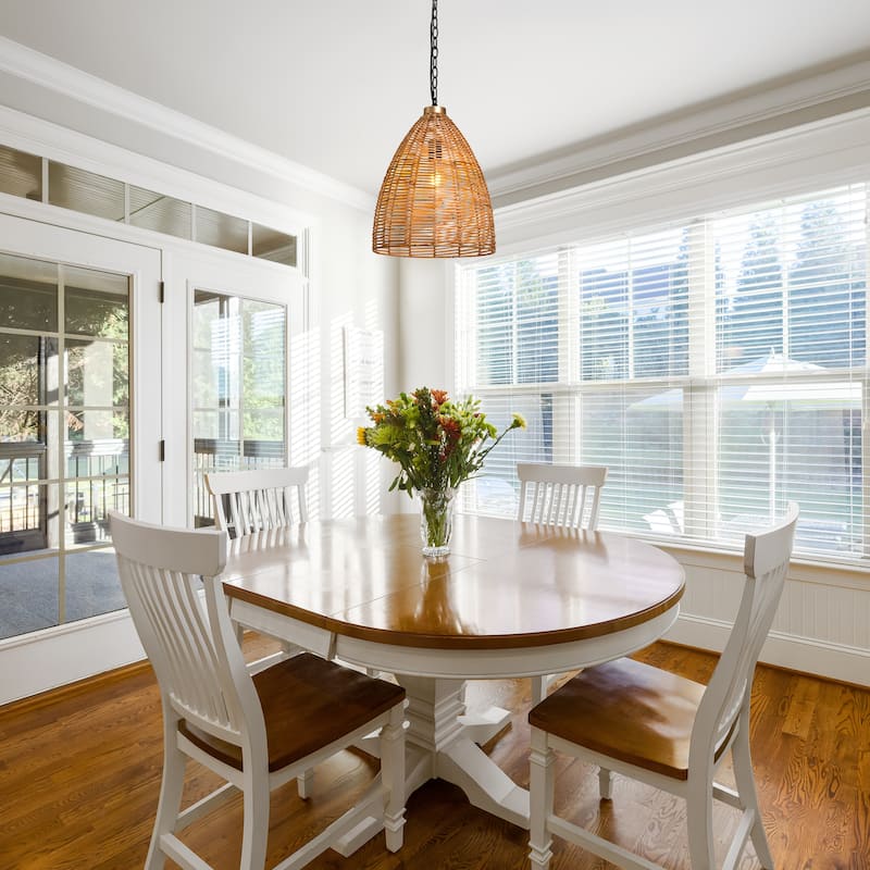 Ravy Farmhouse Large 1-Light Rattan Pendant Natural Cone Island Lights for Dining Room - D 14.17" x H 77.5" MAX