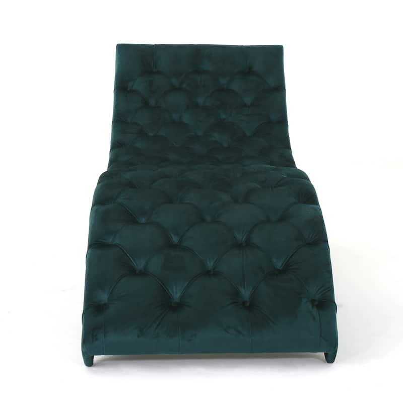 Roomfitters Tufted Velvet Chaise Lounge, Modern Recliner with Arched Back and Wooden Legs