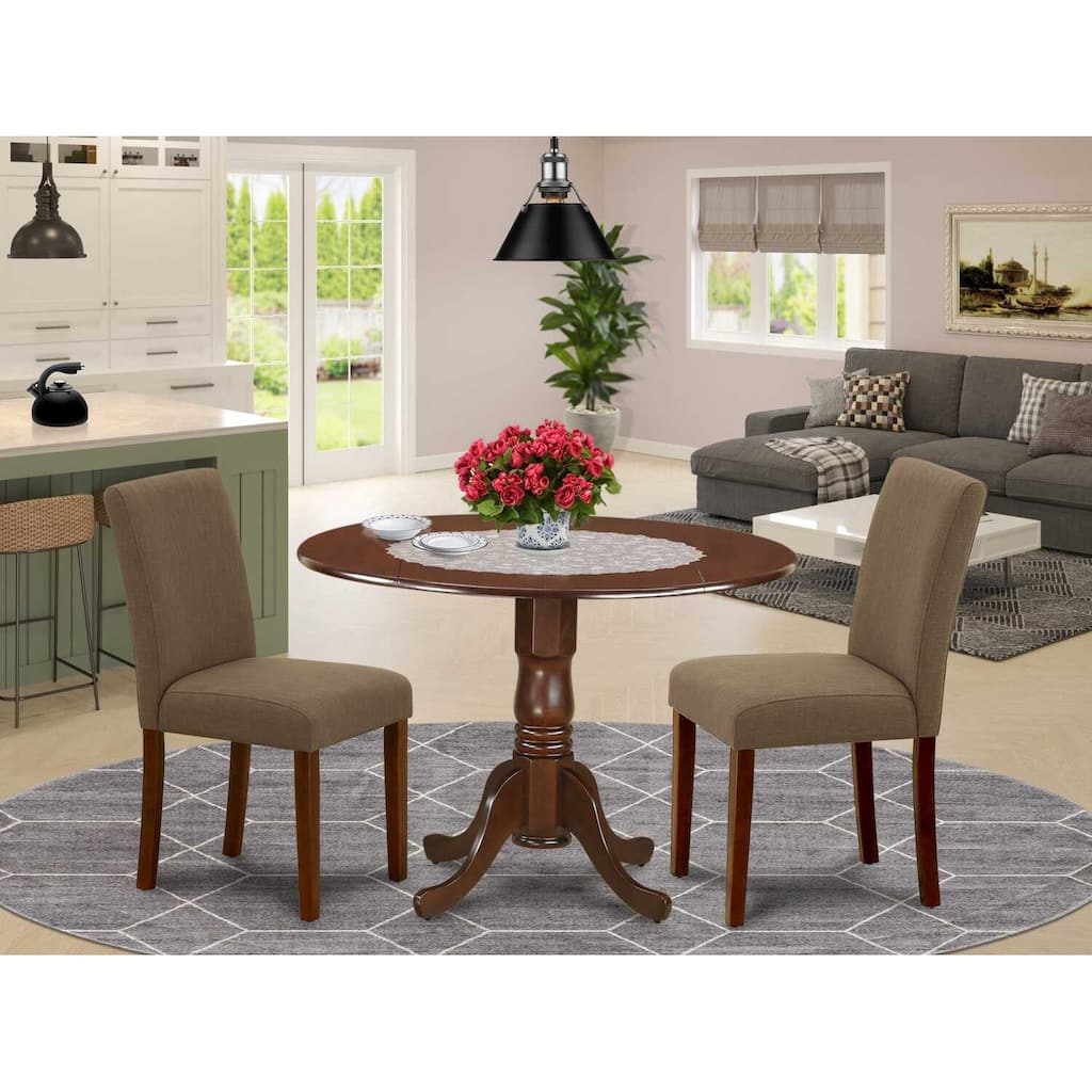 3-Piece Mahogany Finish Solid Wood Top-Round Dining Room Set -Seats 4