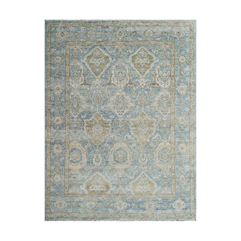 Multi Size Navy Hand Knotted Traditional Oushak Wool Oriental Area Rug - 8' 7'' x 11' 10''