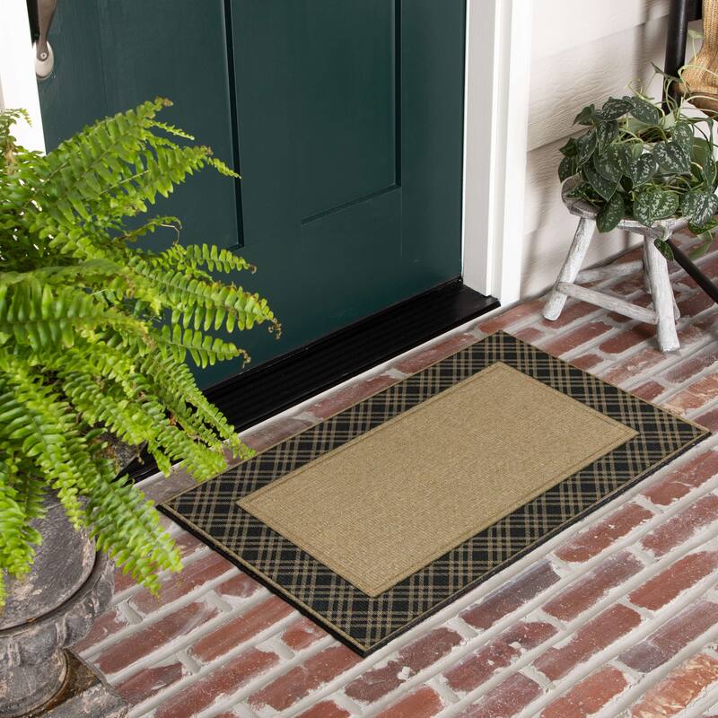 Mohawk Home Plaid Border Black/Stone 2' X 3' Door Mat