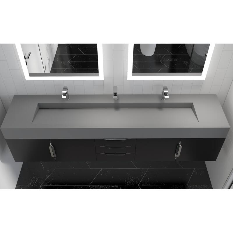 Nile 84" Wall Mounted Bathroom Vanity Set gr/ Gray Top