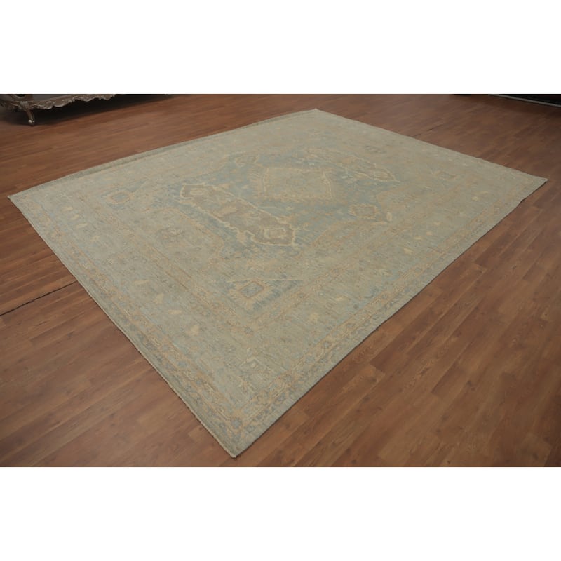 Vegetable Dye Wool Oushak Turkish Area Rug, Medallion Geometric Carpet - 10' 8'' X 8' 5''