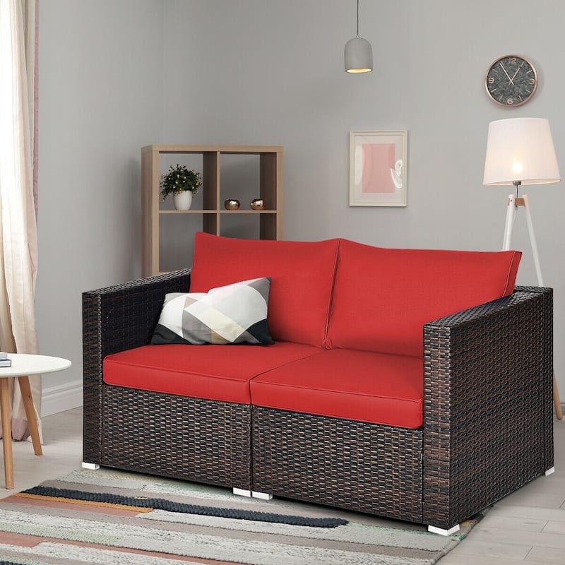 2PCS Patio Rattan Sectional Conversation Sofa Set - 29.5" x 29.5" x 25.5" (L x W x H)