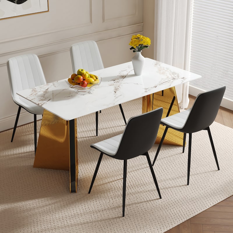 PU Leather Upholstered Solid Back Dining Chair Set of 4