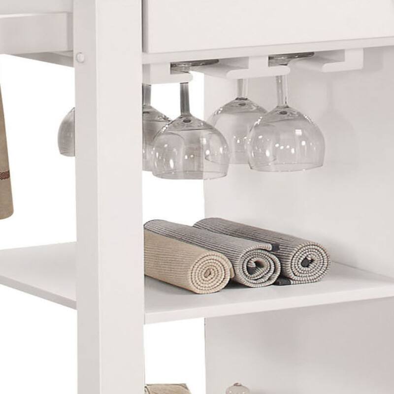 Kitchen Cart with Black Wooden Top, 1 Door, 1 Drawer, 2 Shelves, Stemware Rack & Towel Rack