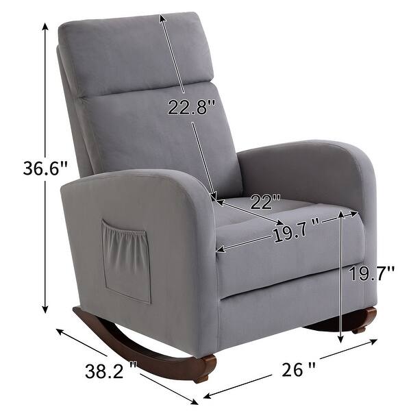 dimension image slide 2 of 3, AVAWING Mid Century Nursery Rocking Chair Upholstered Velvet High Back Armchair Set of 2