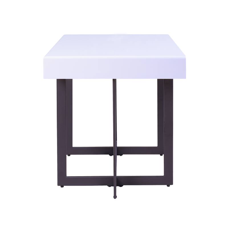 DH BASIC Modern White High Gloss Steel Hidden Drawer End Table by Denhour