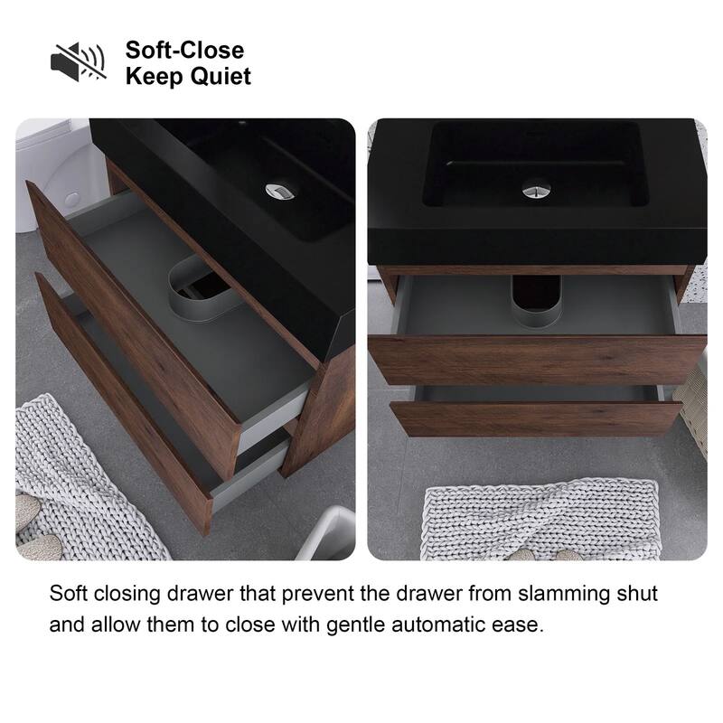 Single Sink Floating Bath Vanity in with Solid Surface Top