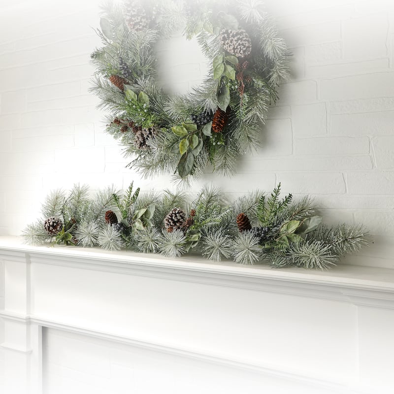 48" Frost Pine Cedar Leaf Garland - Frosted Green - 48-Inch