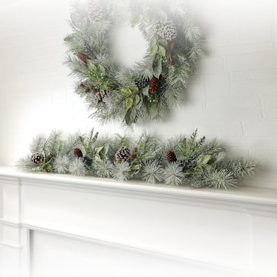 48" Frost Pine Cedar Leaf Garland - Frosted Green - 48-Inch