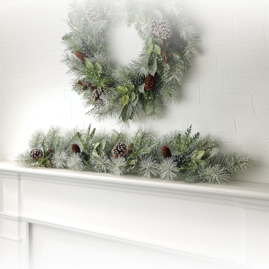 48" Frost Pine Cedar Leaf Garland - Frosted Green - 48-Inch