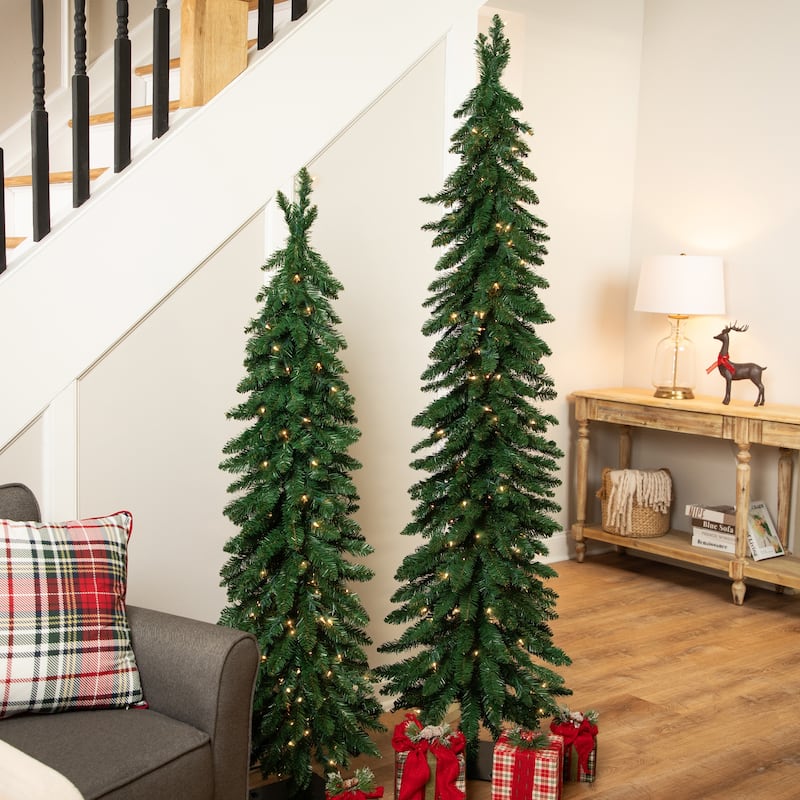 Pre-Lit Pencil Alpine Artificial Christmas Tree - 5' - Clear Lights - 5 Foot