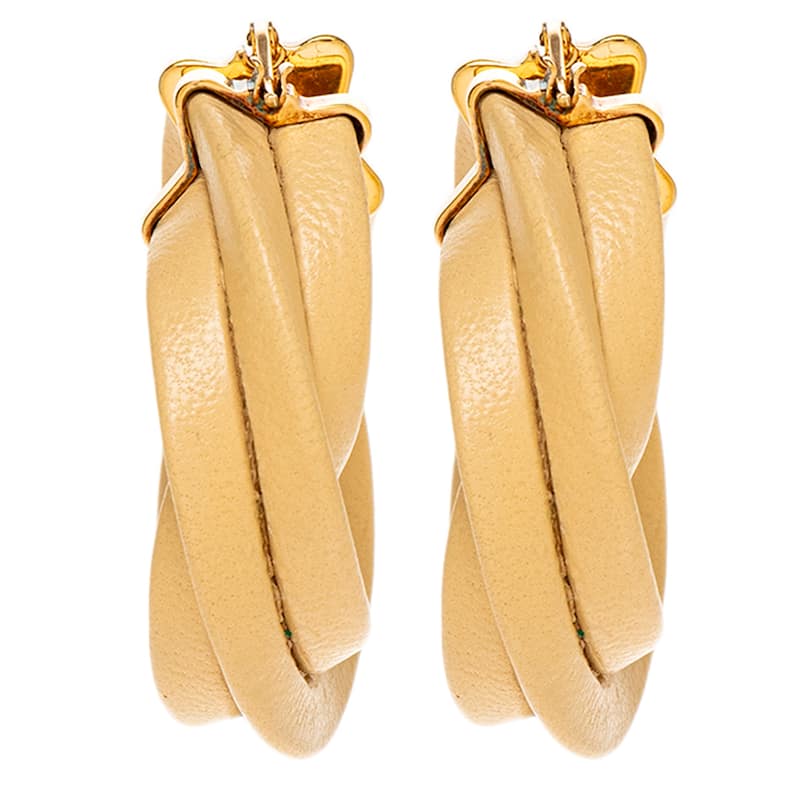 Bottega Veneta Twisted Hoop Earrings - Poridge Beige and Gold