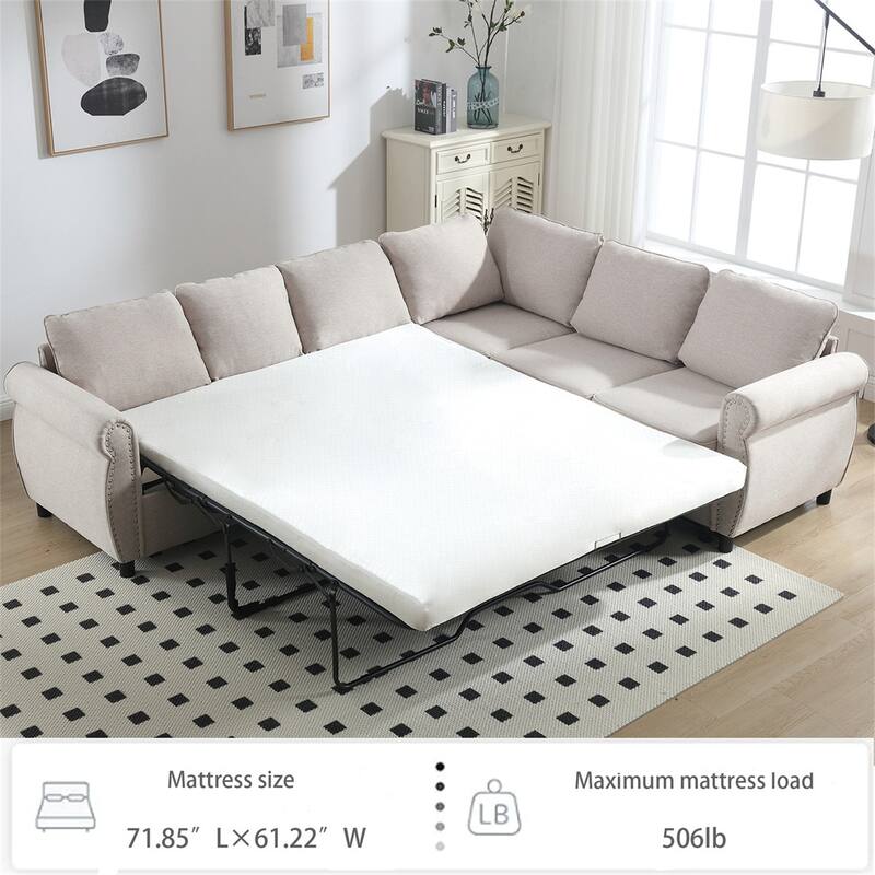 104'' 6-Seat L-Shaped Sectional Sleeper Sofa 2-in-1 Pull Out Couch Bed
