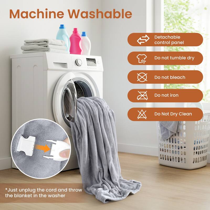 Reversible Flannel Electric Blanket, Heated Throw, Temperature and Timing Functions of a Controller