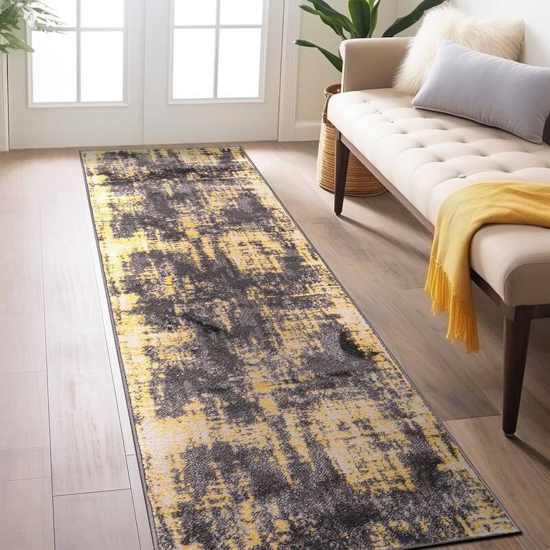 World Rug Gallery Contemporary Abstract Design Yellow Area Rug - 2' x 7' - Runner