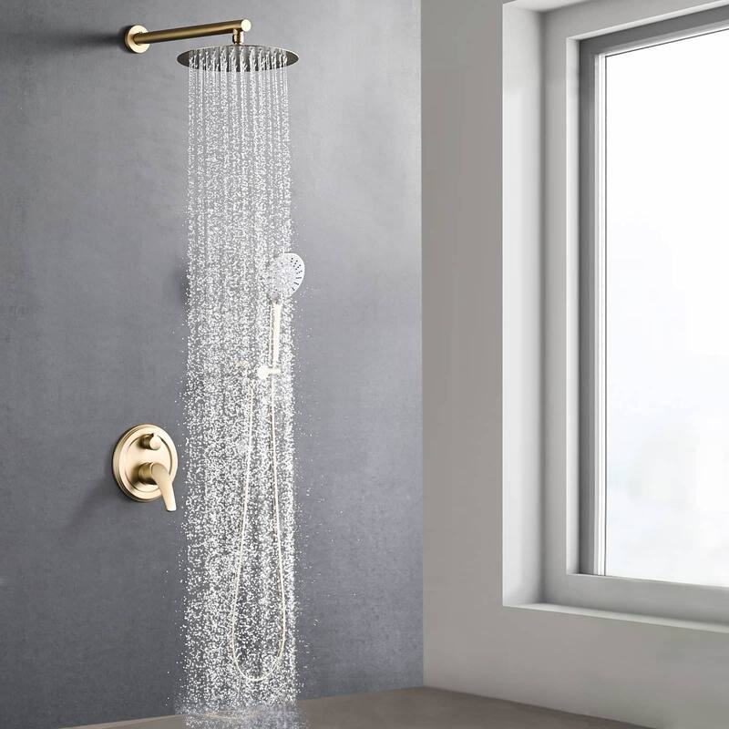 10 Inch Wall Mounted Shower System With 5-Function Handheld Sprayer Complete Rainfall Shower Faucet Set With Rough-in Valve