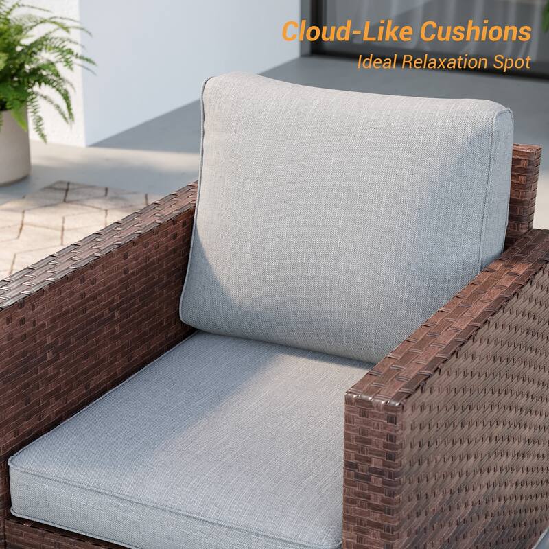 BONOSUKI 2Pcs Patio Single Sofa Set Brown Rattan Outdoor Furniture Set