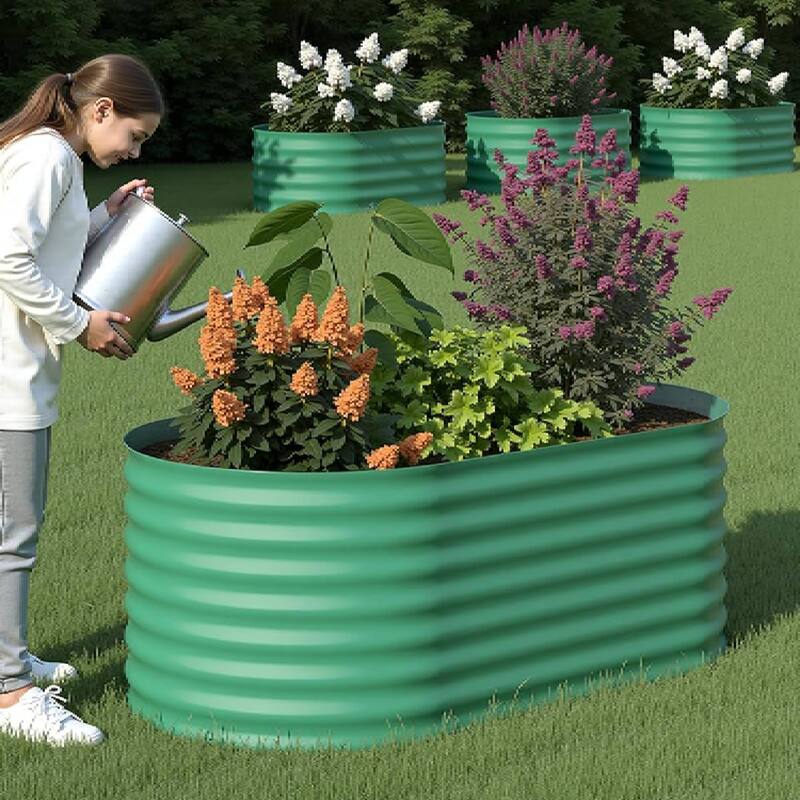 4x2x2ft 2Pcs Galvanized Raised Garden Bed Planter Boxes Outdoor, Green for Vegetables, Fruits, Flowers, Herbs - N/A