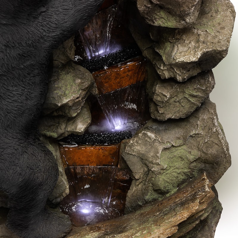 Alpine Corporation TZL178 36" Indoor/Outdoor 2 Bears Climbing Rainforest Water Fountain with LED Lights Cascading Wildlife Water