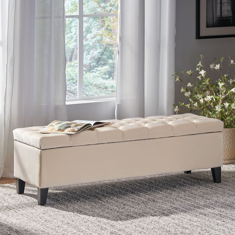 Tufted Storage Bench with Wooden Legs for Bedroom, Entryway - Beige
