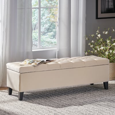 Tufted Storage Bench with Wooden Legs for Bedroom, Entryway