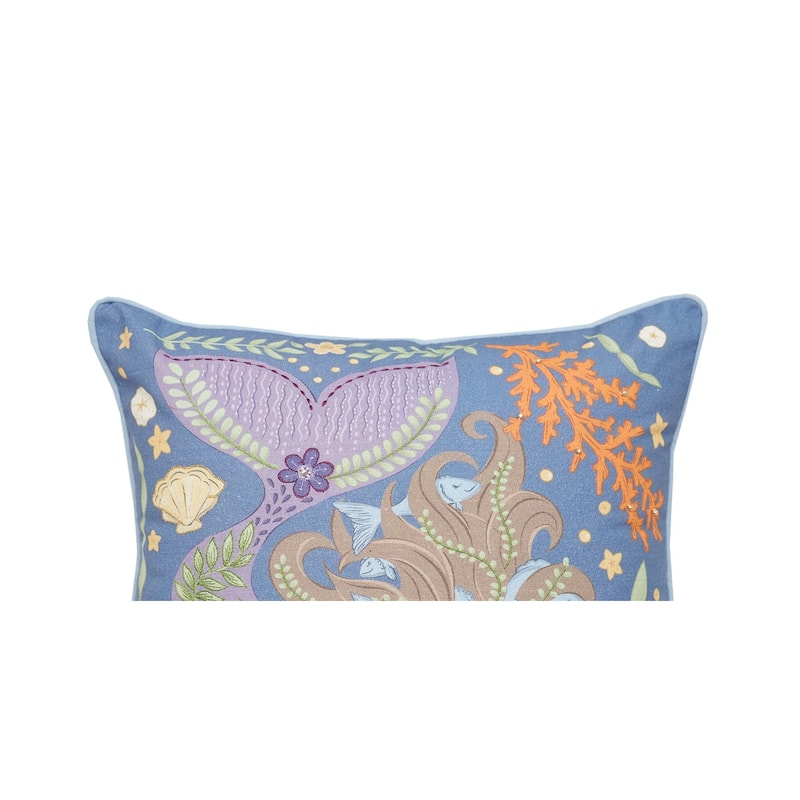 Mermaid Coral Printed & Embellished Throw Pillow