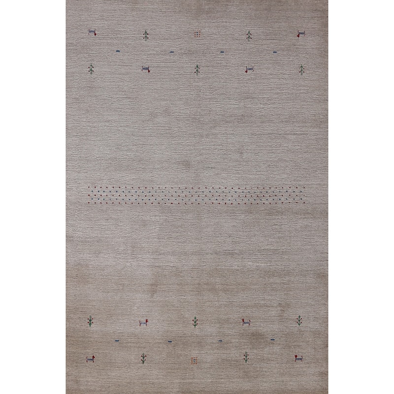 Modern Tribal Gabbeh Indian Area Rug Handmade Grey Wool Carpet - 5'3" x 7'7"