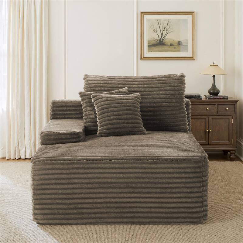 Upholstered Cloud Sectional Couch No Assembly Required L-Shape Chaise with Pillow - Light Brown-LeftFacing - Left Facing